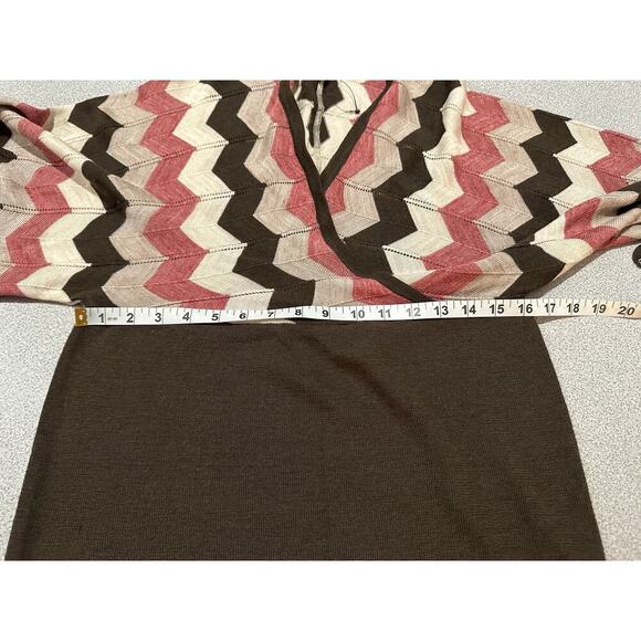 BCBGMaxazria Sz L‎ Dolman Kimono Scallop Sleeve Wool Wrap Sweater Zig Zag Retro - Picture 8 of 11